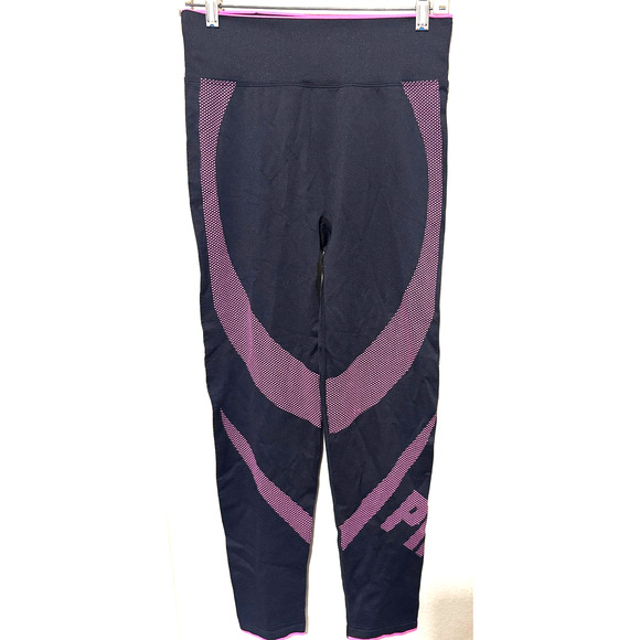 Victoria's Secret Pink Active Leggings Size L compression Black yoga Spell Out - Picture 1 of 7